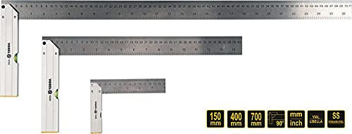 Angolo di arresto da tavolo con livella a bolla mm 90°, diverse lunghezze, set da 150 mm/400 mm/700 mm