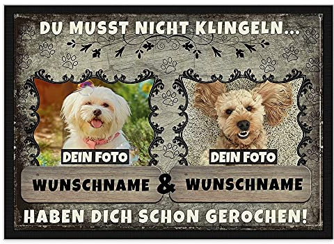Print Royal Personalisierte Fußmatte Bedrucken mit Wunschfoto und Hundename - individualisierbar - selbst gestalten - als Geschenkidee - rutschfest - Zwei Hunde 60 x 40 cm