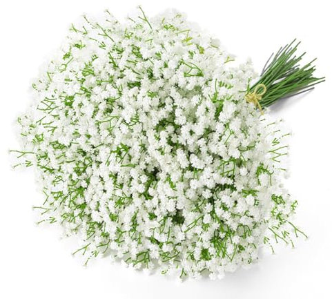 Uhky 6 Pcs Artificial Baby Breath Gypsophila Flowers Bouquets Real Touch Flowers for Wedding Party DIY Wreath Floral Arrangement Home Decoration (White)