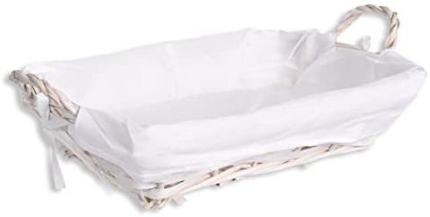 HERSIG - Cesta de Mimbre | Cesta Decorativa con Forro Rectangular con Asas Color Blanco - 26x20x8cm - Pack 6