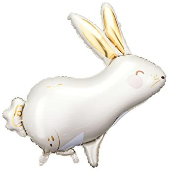 PartyDeco Globo de plástico con forma de conejo, 70 x 71 cm, helio, diseño de conejo, para cumpleaños infantil, escolarización, Pascua, color beige