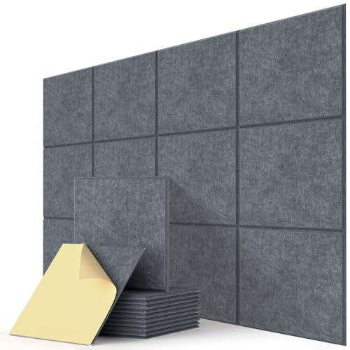 Kuchoow Akustikpaneler Självhäftande 12 st, Kvadratiska Ljuddämpningsmattor, Mot Eko i Gamingrum, Hemmakontor och Arbetsrum. Modern Vägg- och Takdekor, 30x30x0,9 cm, Mörkgrå