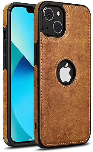 AIOVETEAB Funda Compatible con iPhone 13 Mini, Slim Premium PU Cuero Retro Business Antiarañazos Anti-Choques Case Funda de Piel Protectora para iPhone 13 Mini (Marrón)