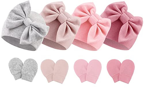 DRESHOW Neugeborenes Baby Mütze Hut und Handschuhe Set Beanie Bekleidung Unisex Infant Hut Kindergarten Mütze Baby Jungen Mädchen 0-6 Monate