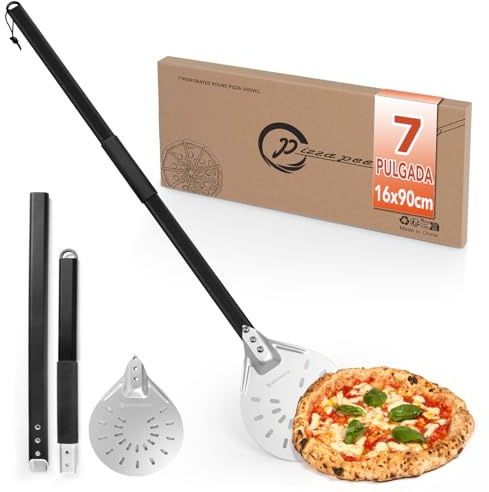 SOUTHGATE 7 Zoll Pizzawender, Pizzaschieber Perforiert, Abnehmbarer Griff | Aluminium-Schaufel perforiert, Pizza Turning Peel rund,7 Zoll Pizzaheber mit abnehmbaren Griff [90 cm] für Backofen Pizzaofen