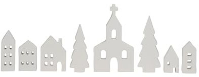 Spetebo Holz Dorf zum dekorieren 8-teilig - weiß - Weihnachts Stadt Häuser Set - Holzhaus Winter Deko Figur Aufsteller Tischdeko Weihnachtsdeko