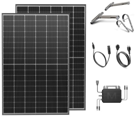 Solakon 900W Balkonkraftwerk mit Halterung (Balkon) - Balkonkraftwerk 800W komplett Steckdose - 800 Watt Wechselrichter - Solaranlage Komplettset - 450W bifaziale Solarmodule inkl. Zubehör - 5m Kabel