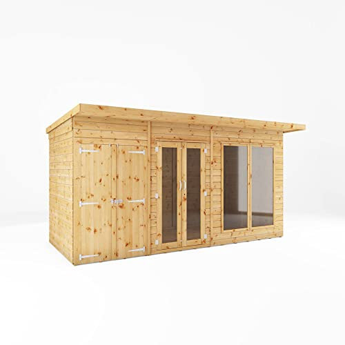 WALTONS 14x6 Maine Summerhouse | Pent Roof | Shiplap Tongue and Groove | Wooden Garden Room Log Cabin | Garden Storage Shed Summer House + Side Shed
