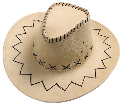Ianulus Cowboyhut, Westernhut, Wildleder Cowboyhut, Einfarbig, Breite Krempe, für Erwachsene Perfekt für Karneval, Halloween und Cosplay (DE/NL/SE/PL, Alphanumerisch, M, Beige)