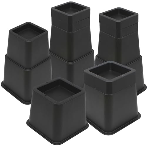 MYMULIKE 16 Piece Bed Risers, 1-10 Inch Heavy Duty Adjustable Risers | Up to 6,000 lbs Capacity, Stackable Riser Blocks for Sofas, Bed, Desk, Table and Chair, 4 Pack, 10 Inch Max, Black
