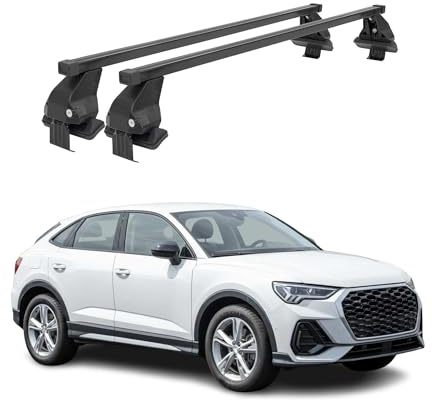 OMAC Menabo Dachträger für Audi Q3 F3 Sportback 2019-2025 Schwarz Stahl | DIN 75302:2019 & ISO/PAS 11154:2006 geprüft, Abschließbar, City-Crash-getestet, bis 50 kg Traglast, Querträger, Grundträger