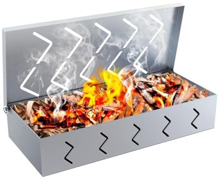 Eldtec Scatola per affumicatore per barbecue, per affumicare trucioli di legno, portatile, in acciaio inox, per barbecue a carbone/barbecue a gas