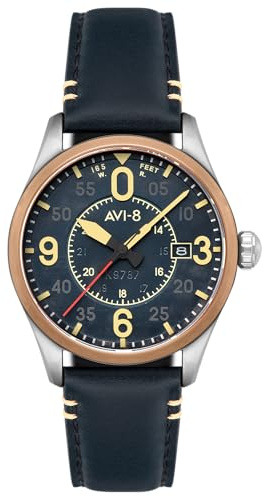 AVI-8 Spitfire Smith - Montre automatique Airfix Edition pour homme de 42 mm avec bracelet en cuir AV-4090