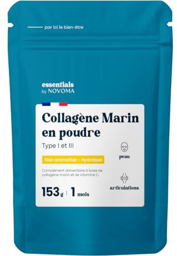 Collagene Marino in Polvere 153g Tipo 1 e 3, Non Aromatizzato, 5 g al Giorno, Fornitura di 30 Giorni, Peptidi 2000 DA, Pelle Idratata & Articolazioni Flessibili, Essentials by Novoma