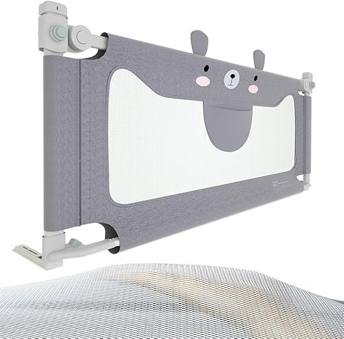 TANYEAR Bettgitter 180cm Bettschutzgitter Kinderbettgitter für Kinder Babybettgitter Klappbar, Kinderbett Kinderbettschutzgitter Rausfallschutz, für Kinderbetten und Massivholzbetten(Kleiner Bär)