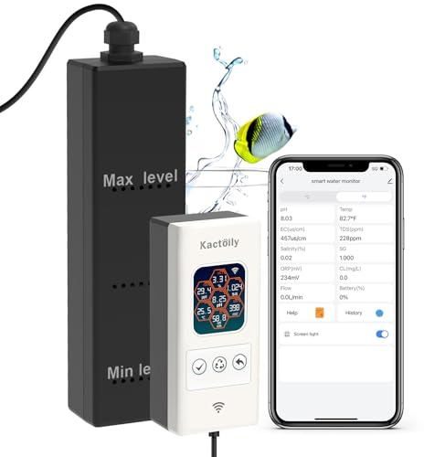Kactoily Smart Aquarium Monitor All in One pH/ORP/Salt/S.G/TDS/EC/Temp 24h Online Freshwater and Saltwater Fish Tank Tester (WiFi Version)