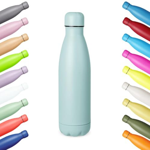 Dc Casa Borraccia Termica 500 ml – Bottiglia Isotermica in Acciaio Inox – Design Colorato e Resistente – Mantiene Caldo e Freddo – Viaggio, Ufficio, Sport, Scuola, Tempo Libero (Azzurro pastello)