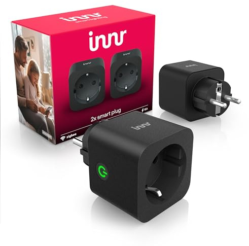 Innr Smart Steckdose, für Hue* und Zigbee Hubs, 2-er Pack, Schwarz | 16A Steckdose mit Strommessung, Zigbee Repeater
