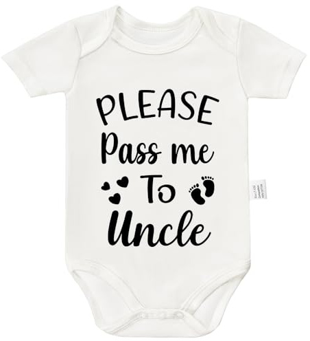 N FAOMIN Please Pass Me To Uncle Bodysuit, Cute Baby Boy Girl Clothes Infant Short Sleeve Jumpsuit Outfits 0-24month (White, 0-3 Months)