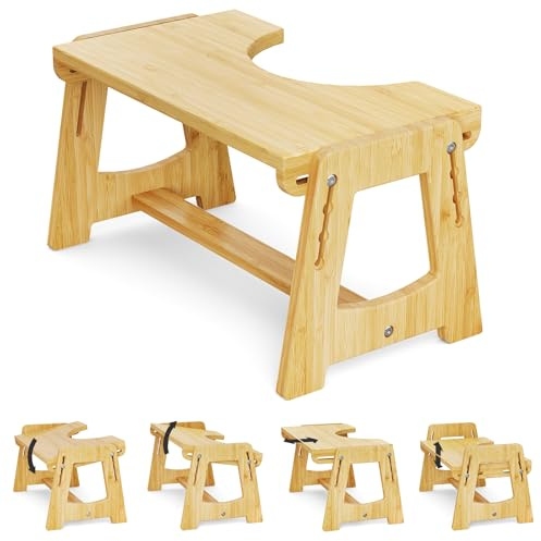 NiHome Adjustable Height Natural Bamboo Toilet Stool, Fits Most Toilets 13.5-18, Supports 400 lbs, with Multi-Angle Design and Four Levels for Adults and Kids, Relieve Constipation and Bloating