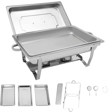 DAOHHFO Chafing Dish Set - Calentador de buffet y placa calentadora, 9 l, 2,38 g, acero inoxidable, calentador de sopa, recipiente para catering, buffet y fiestas