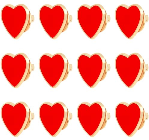 12 Pièces Broches en Coeur, Pins en Forme de Cœur Rouge Émail, Accessoires Romantiques pour Sacs Vêtements Chapeaux, Mariage et Saint Valentin Decoration