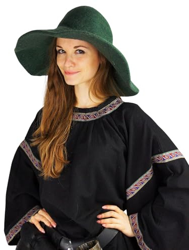 Leonardo Carbone® Damen Kopfbedeckung Handgefertigter Hut Eleganz | Breite Krempe | Mittelalter Stil | Karneval, Halloween, Cosplay, LARP, Hexenhut, Kostüm | 100% Wolle