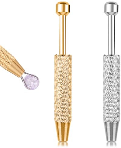 2 Pcs Jeweler's Pick up Tool, Piercing Ball Grabber Tool Mini Grabber Pen Stainless Steel 4 Prongs Claw Tweezers Pearl Grabber Pick up Tool for Electronic Component Diamond Pearls Gem (Glod, Silver)