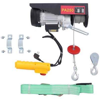 ROMYIX Elektrische Seilwinde 250kg,10m/min Hubgeschwindigkeit,Hubhöhe 18m,550W Seilzug Motorwinde Kupfermotor Flaschenzug,Hebezug mit kabelgebundener Fernbedienung,Not-Aus-Funktion