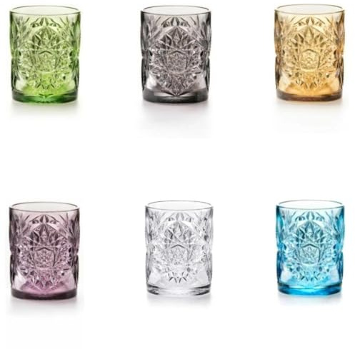 FADE Set 6 bicchieri acqua in vetro intagliato colorato 300 ml - Vintage (Multicolor)