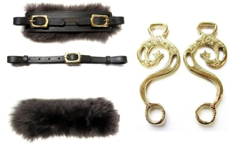 PS Pferdeartikel Set Hackamore Barock Gold - messingfarben - verziert - Echt Schaffell Farbe Braun mit goldenem Beschlag