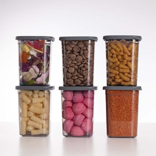 QOONA Luftdichte Vorratsdosen mit Deckel [1000ml - 6er-Set] Anthrazit - Stapelbar & platzsparend für die Küche, Mehl Aufbewahrung, Food Container, Vorratsbehälter, Aufbewahrungsbox
