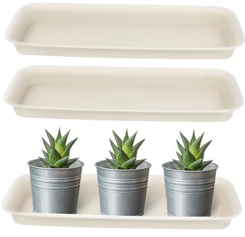 BESTonZON 3pcs Rectangular Plant Trays for Indoor Outdoor Flowerpots 34x14x3cm Plastic Windowsill Saucers for Long Planters Water Drip Collector Base Plates for Garden