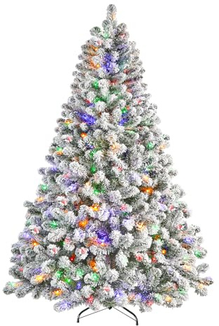 Shareconn 183 cm Vorbeleuchteter Künstlicher Weihnachtsbaum, Schneebedeckter Weihnachtsbaum mit Faltbarem Metallständer, 300 Premium-LED-Lichter, 12 Lichtmodi, Perfekt für Weihnachtsdekorationen