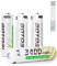 Lot de 4 piles AA au lithium rechargeables USB-C 1,5 V 3400 mWh avec câble de charge USB-C 4 en 1, charge rapide 2,5 heures, cycle 1600
