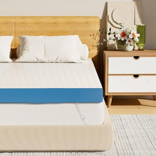 Fijinhom 4 Inch Memory Foam Mattress Topper Single Bed,10cm Dual-Layer Mattress Topper, Cooling Removable Zipped Cover,High Support Extra Firm For Back Pain Relief (Single-90x190cm)