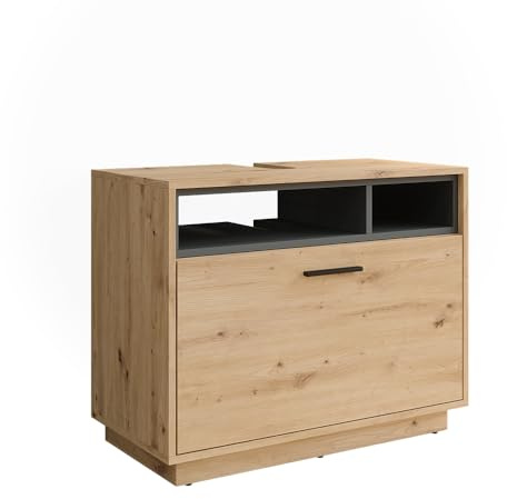 Vicco Meuble sous Vasque Beatrice, Chêne Artisan/Anthracite, 80x64cm avec tiroir, pour Le Rangement des Accessoires de Salle de Bain sous Le lavabo