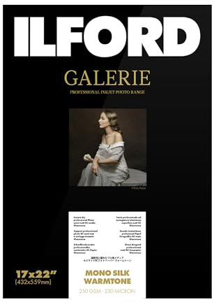 ILFORD Galerie Mono-Seide, Warmton, Glatte glänzende Oberfläche, sofort trocknend, Archiv-Fotopapier, 240 g/m², für Farbstoff- und Pigmenttintendrucker, 43,2 x 55,9 cm, 25