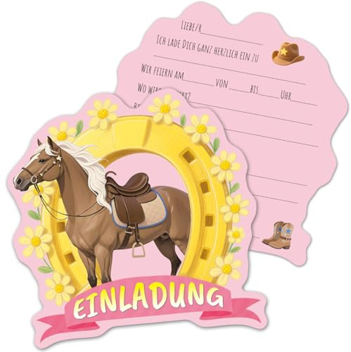 RFBEUTEL 12x Einladungskarten Kindergeburtstag Pferde Partyeinladungen Einladung für Einschulung Kinder Mädchen Jungen Geburtstagseinladungen Geburtstagsfeier Kinderparty Dino