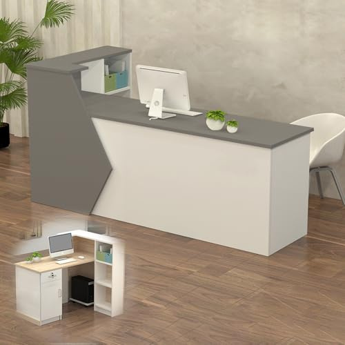 Empfangstheke Rezeptionstheke Verkaufstresen aus Holz mit Stauraum – 100–300 cm Langer Kassentisch Theke für Büro Praxis Friseursalon Kosmetikstudio Laden Empfangsbereich Beratung