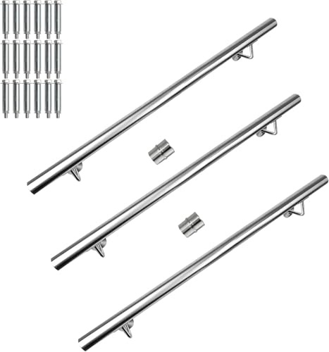 AMDBRAIL Edelstahl Handlauf Treppengeländer Geländer Wandhandlauf Wand Treppe mit Wandhalterung und Endkappen, Treppengeländer Innen und Außen für Treppen, Brüstung, Balkon, Länge: 300 CM