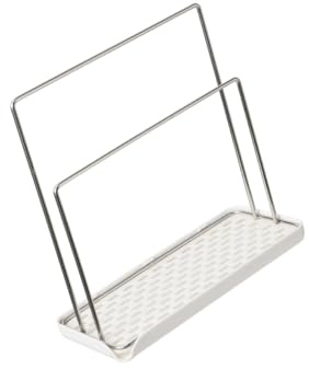 HIAKDOFT Estante para Paños De Cocina y Esponjas De Acero Inoxidable, Doble Poste, Desmontable y Resistente Corrosión, Organizador De Almacenamiento para Baño y Cocina, Fácil Instalación Sin Taladro