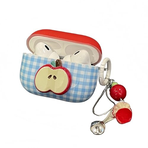 SGVAHY Custodia per AirPods 3 con portachiavi carina 3D rossa mela blu a scacchi design morbido in silicone per donne e ragazze, custodia protettiva antiurto per AirPods di terza generazione