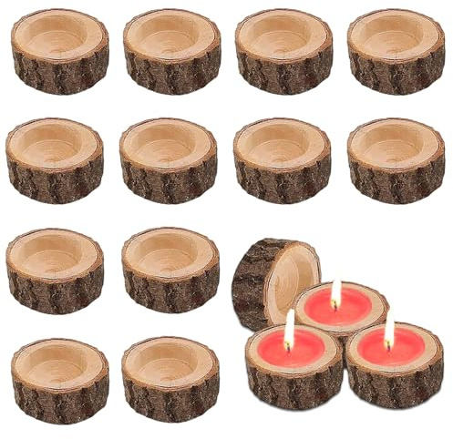 Lot de 12 photophores en bois, photophores en bois vintage pour Noël, décorations de table pour mariages, Saint-Valentin