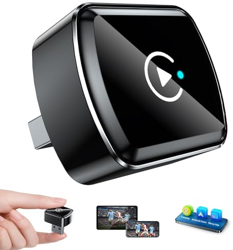 LAMTTO 4-en-1 Mirror Link Adaptateur CarPlay Android Auto sans Fil pour CarPlay Filaire avec Ultra Mini, USB-C/A, Plug and Play, Double WiFi Bluetooth 5.0 sans Latence Compatible iOS 10+/Android 11+