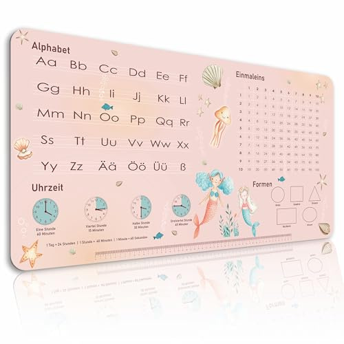 Schreibtischunterlage Kinder abwischbar 80x40 cm Lernunterlage Schreibtisch Unterlage & Tischunterlage Schreib-Tisch Deskmat & Unterlage Robuste Malunterlage Schreibtisch Unterlegmatte (Meerjungfrau)