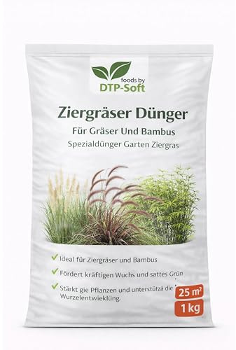 DTP-SOFT Ziergräser Dünger 1kg bis zu 25 m² - Dünger für Ziergräser, Bambus und Pampasgras - Premium Spezialdünger für dichtes Wachstum, intensive Grünfärbung und starke Pflanzenstruktur - für Garten,