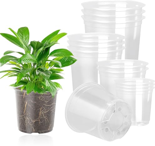 NYOSLB 12 Pcs Clear Orchid Pots, 4 Sizes 11/15/17/21cm Thickened Plastic Orchid Pots with Holes Transparent Nursery Flower Pot Clear Plant Pot Holes for Indoor Outdoor Orchid Repotting Root Control