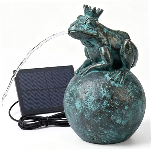 Tsawntd Spitter d'étang, Fontaine de Grenouille Spitter d'étang à énergie Solaire Couronne Grenouille résine décor Accessoire extérieur (4, 7x4, 7x8, 3 Pouces)