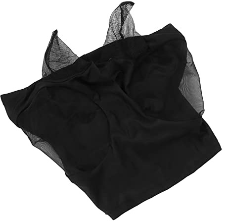 Jeffergarden Masque Anti-Mouches pour Chevaux avec Oreilles, Long Masque Facial en Tissu tricoté, 44 X 36 Cm, Couverture Respirante du Nez et des Oreilles, Léger, adapté pour Les écuries, Les (Black)